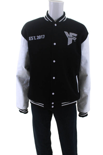 Young Forever Mens Colorblock Long Sleeved Bomber Jacket  Black White Size XXL