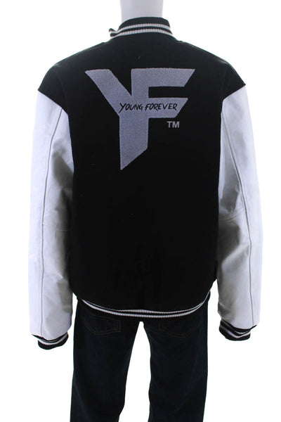 Young Forever Mens Colorblock Long Sleeved Bomber Jacket  Black White Size XXL