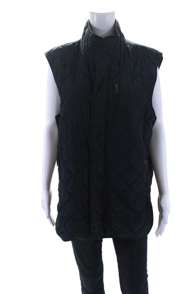 Tailorbyrd Womens Blue Diamond Quilted Full Zip Mock Neck Vest Jacket Size L
