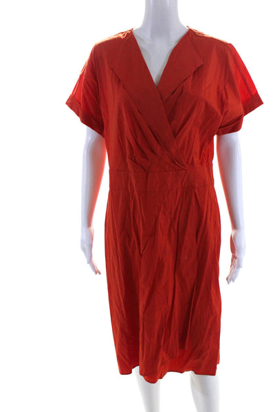 Lafayette 148 New York Womens Orange V-Neck Short Sleeve Shift Dress Size 12