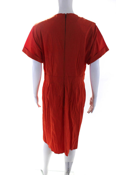 Lafayette 148 New York Womens Orange V-Neck Short Sleeve Shift Dress Size 12