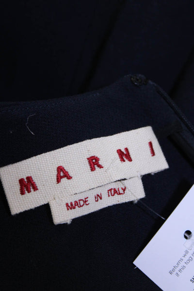Marni Womens Navy Wool Crew Neck Zip Back Bell 3/4 Sleeve A-Line Dress Size 38