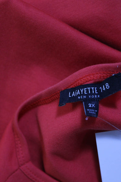 Lafayette 148 New York Womens 3/4 Sleeve Crew Neck Tee Shirt Orange Cotton 2X