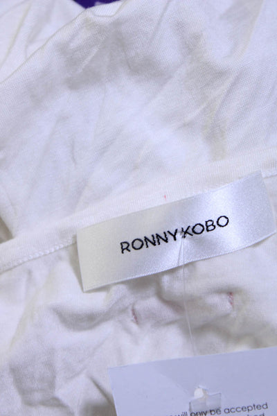 Ronny Kobo Womens Beaded Tulle Short Sleeve Velvet Ringer Tee Shirt White XS