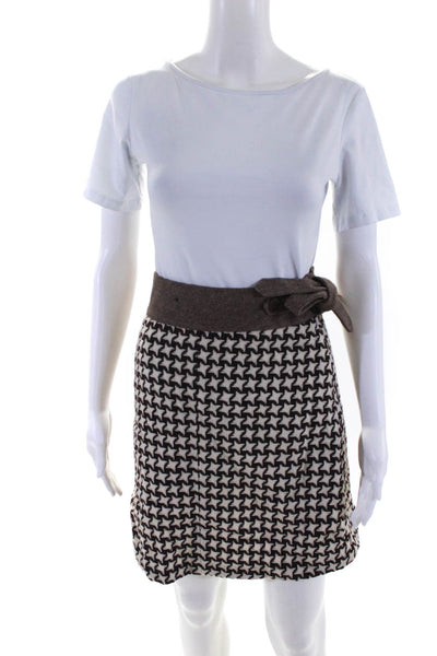 Cass Guy Womens Woven Houndstooth Mini Skirt Brown White Wool Size Small