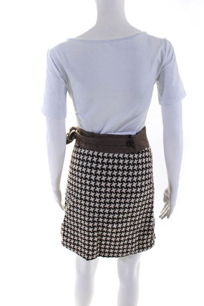 Cass Guy Womens Woven Houndstooth Mini Skirt Brown White Wool Size Small
