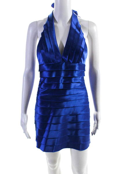 BCBGMAXAZRIA Womens Satin Halter Sleeveless Mini Bandage Dress Royal Blue Size 6