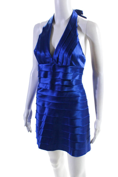 BCBGMAXAZRIA Womens Satin Halter Sleeveless Mini Bandage Dress Royal Blue Size 6