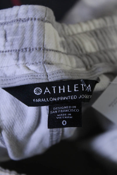 Athleta Womens Cotton Farallon Print Drawstring Jogger Pants White Gray Size 0