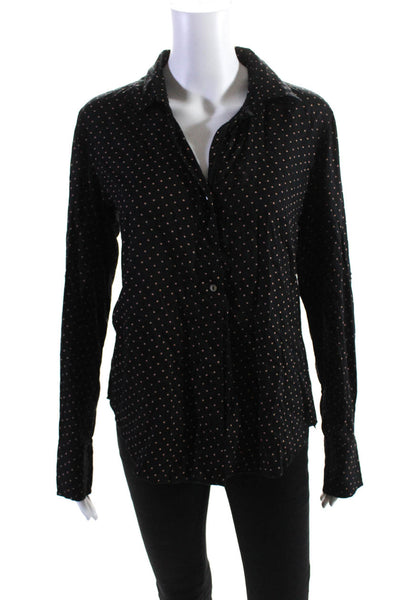 Cino Womens Polka Dot Print Long Sleeve Button Down Shirt Top Black Size XS