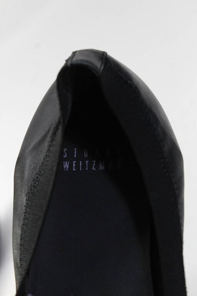 Stuart Weitzman Womens Leather Cap Toe Flat Heel Ballet Flats Black Size 6.5 M