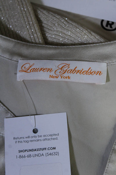 Lauren Gabrielson Womens Satin V-Neck Long Sleeve Blouse Top Beige Size M
