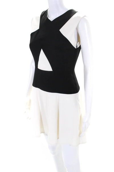 BCBGMAXAZRIA Womens Colorblock Mini Aloissa Fit & Flare Dress White Black Size 2