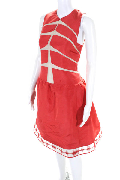 Chado Ralph Rucci Womens Silk Sleeveless A Line Dress Coral Pink Size 8