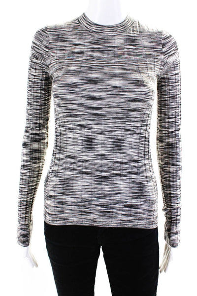 ATM Womens Ribbed Knit Stripe Crew Neck Sweater Gray White Silk Size Small
