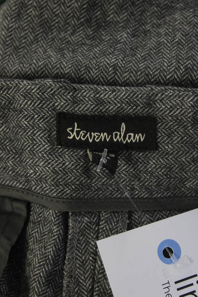 Steven Alan Womens Wool Herringbone Print Rolled Up Trousers Black White Size 2
