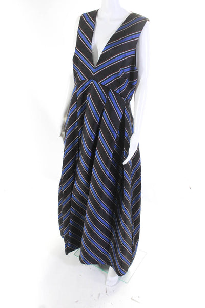 Sachin & Babi Womens Striped V-Neck Sleeveless Zip Up Maxi Dress Black Size 14