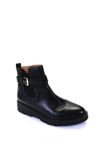 Franco Sarto Womens Leather Gold Tone Buckle Platform Chelsea Boots Black Size 9