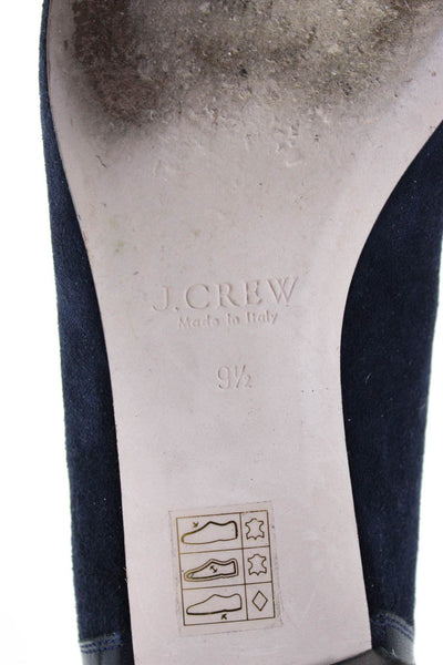 J crew Women's Suede Leather Bow Fringe  Block Heel Pumps Blue Size 9.5
