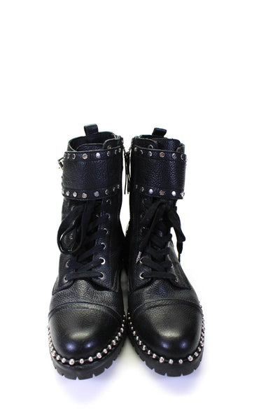 Sam Edelman Women's Leather Studded Buckle Lace Up Combat Boots Black Size 9