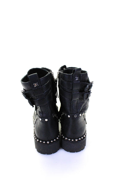 Sam Edelman Women's Leather Studded Buckle Lace Up Combat Boots Black Size 9