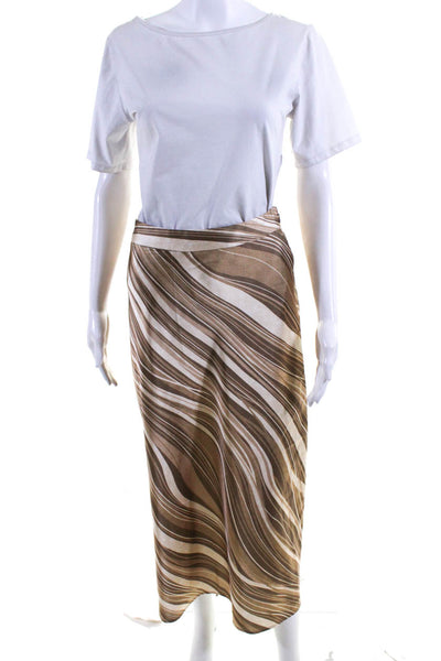 J. Mclaughlin Womens Side Zip Satin Striped Midi Skirt Brown Size 0