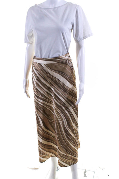 J. Mclaughlin Womens Side Zip Satin Striped Midi Skirt Brown Size 0