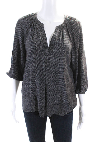 Joie Womens Silk Spot Print Long Sleeve V-Neck Pullover Blouse Top Gray Size S