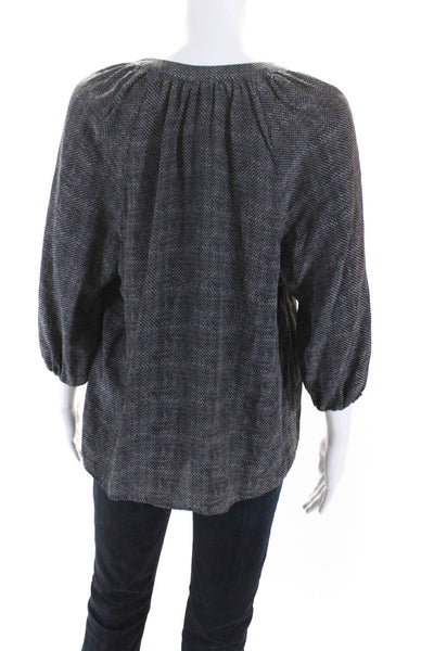 Joie Womens Silk Spot Print Long Sleeve V-Neck Pullover Blouse Top Gray Size S