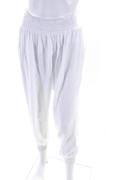 Mikoh Womens Ruched Elastic High Rise Tapered Slip-On Jogger Pants White Size 3