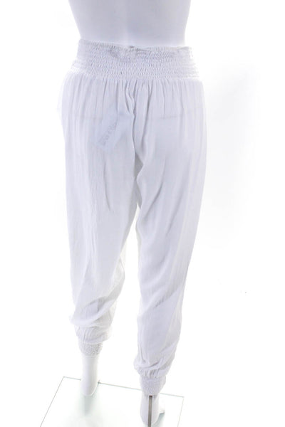 Mikoh Womens Ruched Elastic High Rise Tapered Slip-On Jogger Pants White Size 3