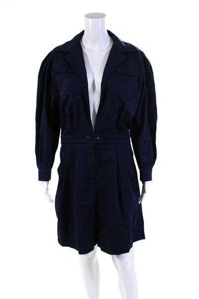 Sonia Rykiel Womens Pleated Front Romper Navy Blue Cotton Size EUR 44