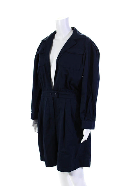 Sonia Rykiel Womens Pleated Front Romper Navy Blue Cotton Size EUR 44