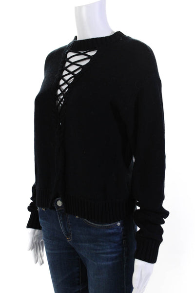Bec & Bridge Womens Cotton Knit Lace Up Crew Neck Sweater Top Navy Blue Size 2