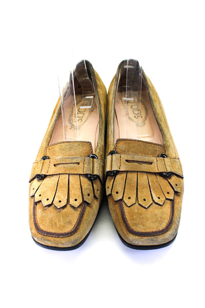 Tods Womens Buckled Tassel Apron Toe Slip-On Driving Loafers Yellow Size EUR39