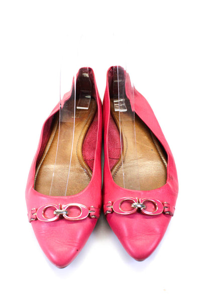 Coach Womens Leather Monogram Buckled Pointed Toe Slip-On Flats Pink Size 8.5