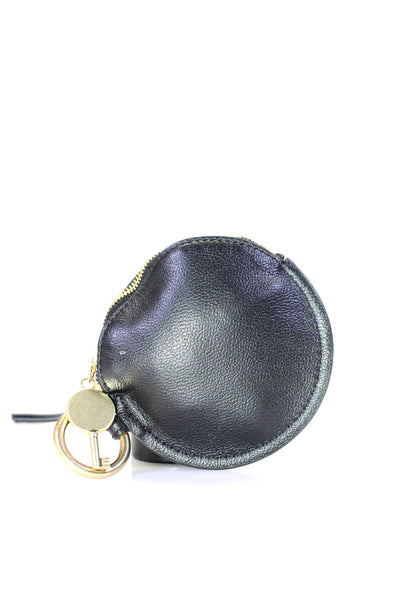 See by Chloe Womens Embossed Zipped Key Medallion Round Wristlet Wallet Black
