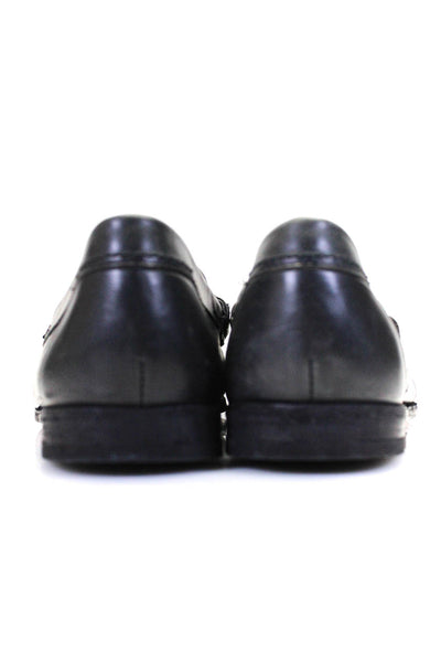Santoni Mens Leather Apron Toe Darted Slip-On Loafers Black Size 11