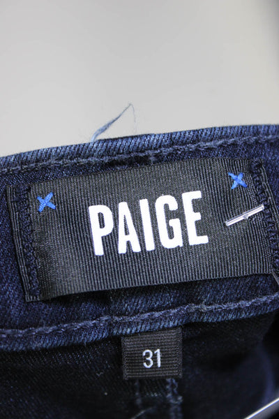 Paige Womens Cotton Buttoned Straight Leg Dark Wash Jeans Blue Size EUR31