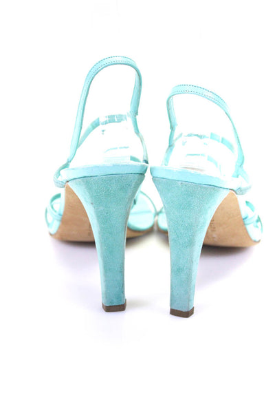 Ralph Lauren Womens Teal Leather Strappy High Heels Sandals Shoes Size 8.5B