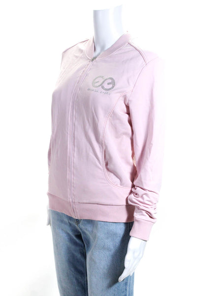 Escada Sport Womens Zippered Long Sleeved Jacket Light Pink Silver Tone Size M