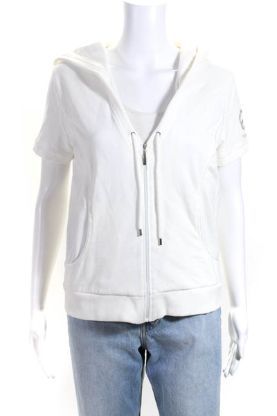 Escada Sport Womens V Neck Hooded Zippered Short Sleeved Jacket White Size M