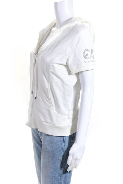 Escada Sport Womens V Neck Hooded Zippered Short Sleeved Jacket White Size M