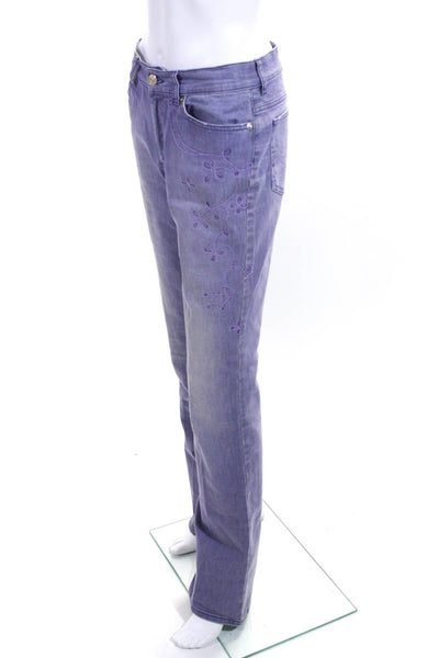 Escada Sport Women's Embroidered Straight Leg Pant Purple Size 36