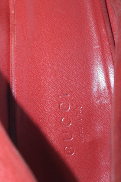 Gucci Womens Suede Horesbit Buckled Open Toe Block Heels Pumps Red Size 9.5