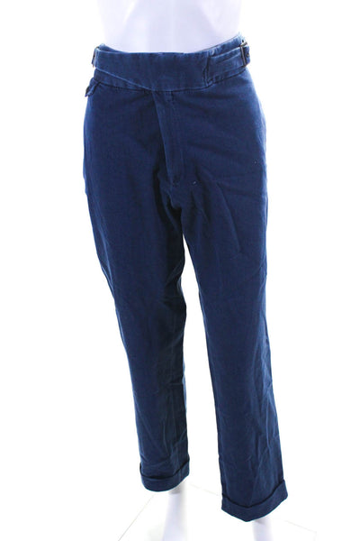 Cremieux Womens Cotton Buckled Button Straight Cuffed Hem Jeans Blue Size EUR54