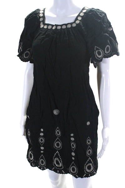 BCBGMAXAZRIA Women's Short Sleeve Embroidered Shift Dress Black Size S