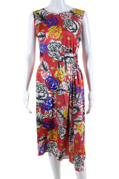 Maliparmi Womens Floral Print Round Neck Sleeveless Zip Up Dress Orange Size 44