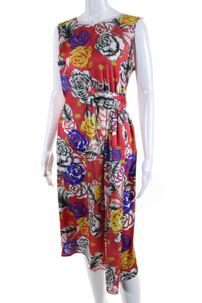 Maliparmi Womens Floral Print Round Neck Sleeveless Zip Up Dress Orange Size 44