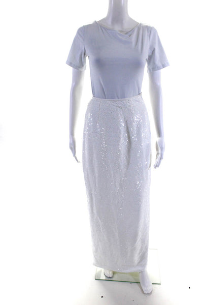 Shadow Lion Womens High Slit Draped Sequin Maxi Skirt White Size Small